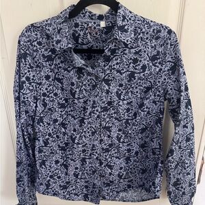 Boden L/S Button-Front Purple & Navy Blue Squirrel Print The Classic Shirt 8P